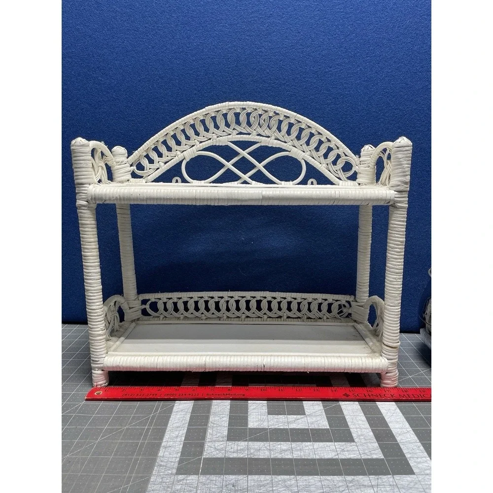 VTG White ~Wicker Rattan Shelf~ Boho 2 Tiered Standing/Wall Hanging Cottagecore